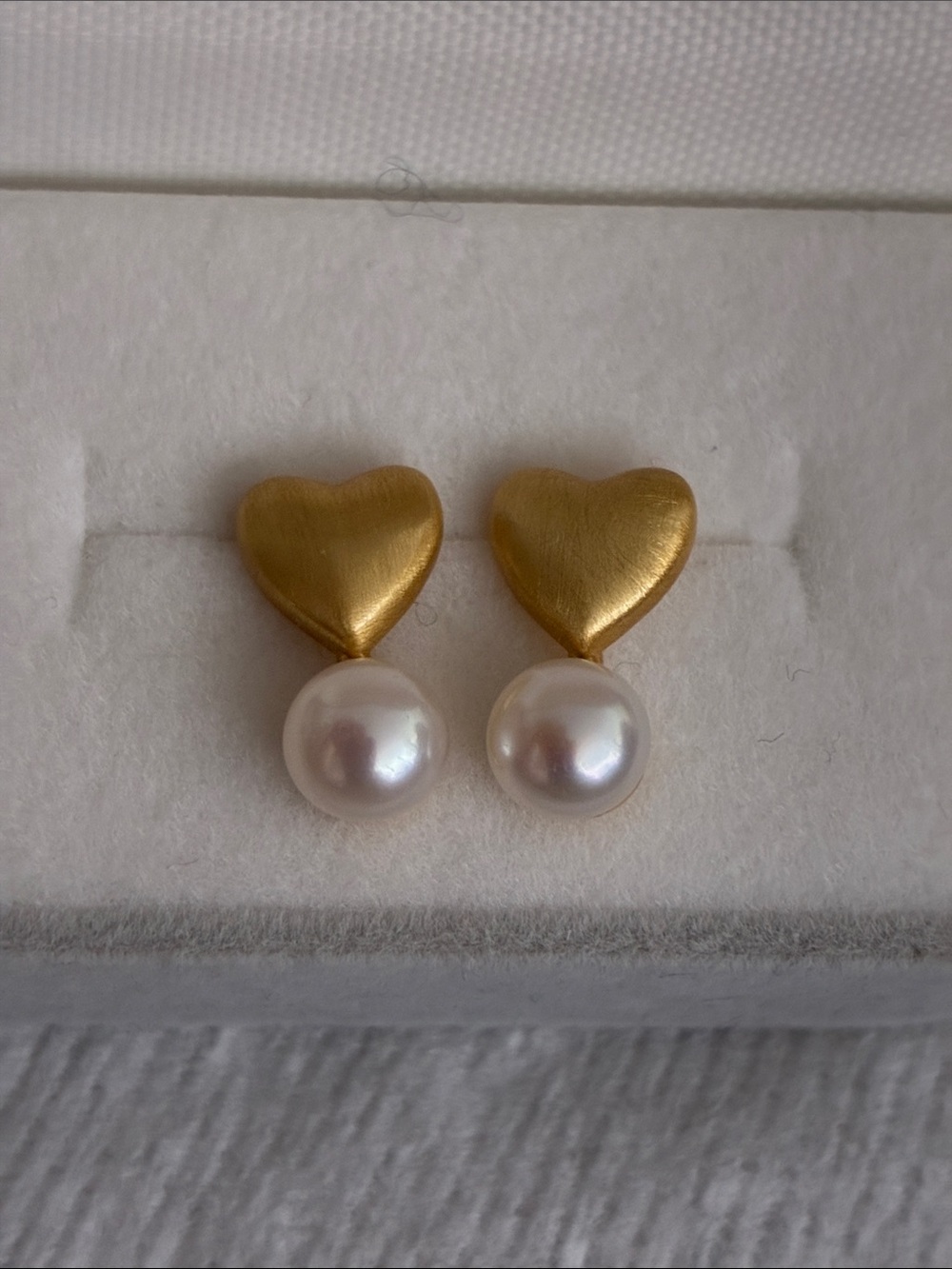 Gold Heart and Pearl Drop Earrings